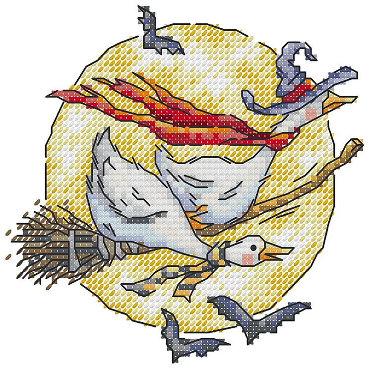 Joy Sunday Goose  Riding On A Broom 14CT Stamped Cross Stitch 16*16CM