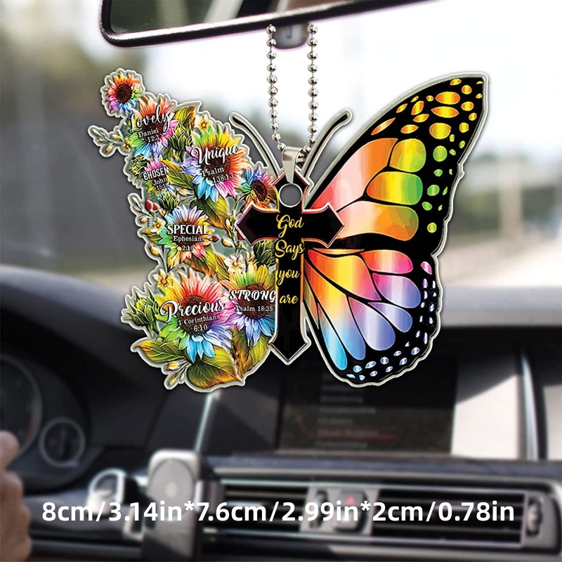 Butterfly Jesus Cross Car Pendant Mirror Hanging Ornament Pendant-BSTC1063-Guru-buzz