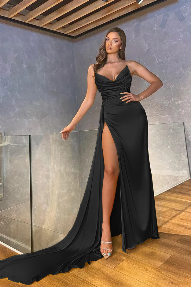 Daisda Mermaid Long Pleated Slit Prom Dress