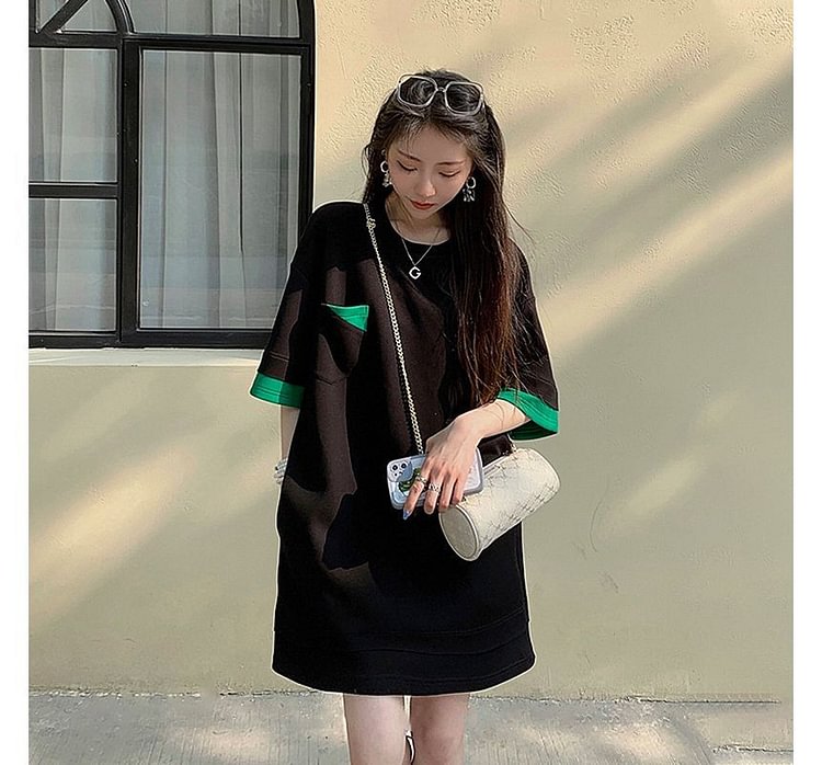 Short Sleeve Contrast Trim Sweatshirt Dress SP17989