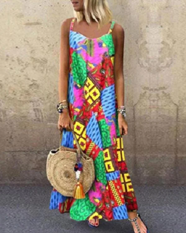 fashion sleeveless summer bohemian printed dress p120546
