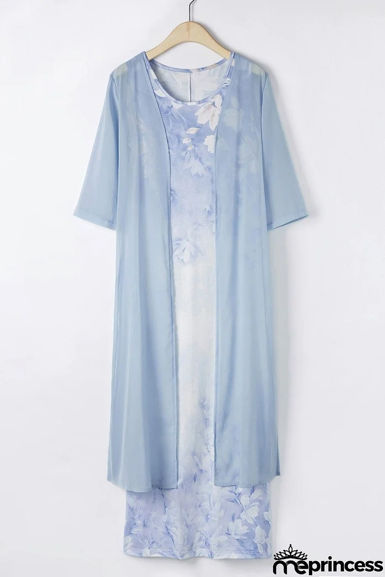 Floral Print Half Sleeves Two Piece Midi Dress