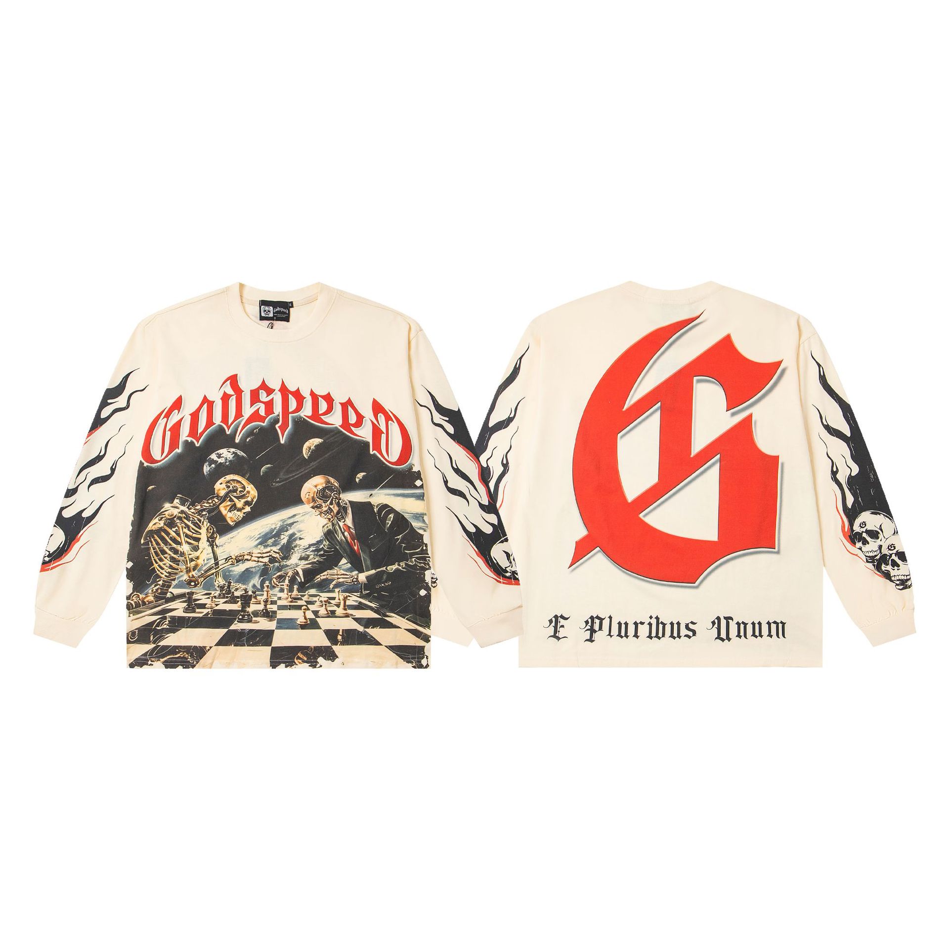 Godspeed Skeleton Chess Long Sleeve Tee – Beige Streetwear