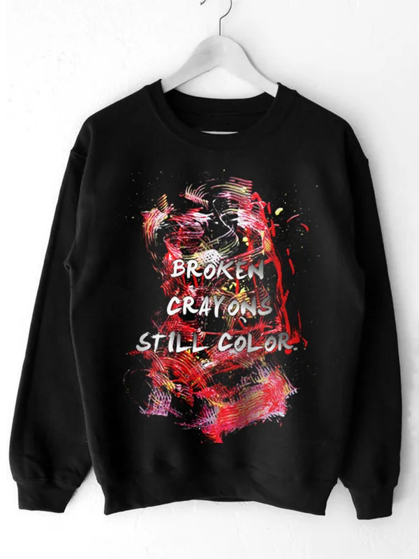 Men's Broken Crayons Still Color Graffiti Graphic Print Sweatshirt