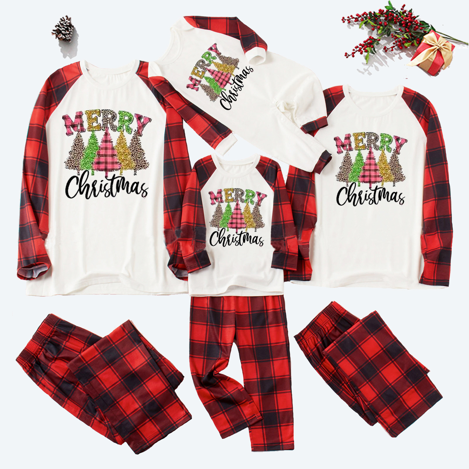 Merry Christmas Print Red Buffalo Plaids Christmas Matching Pajamas For ...