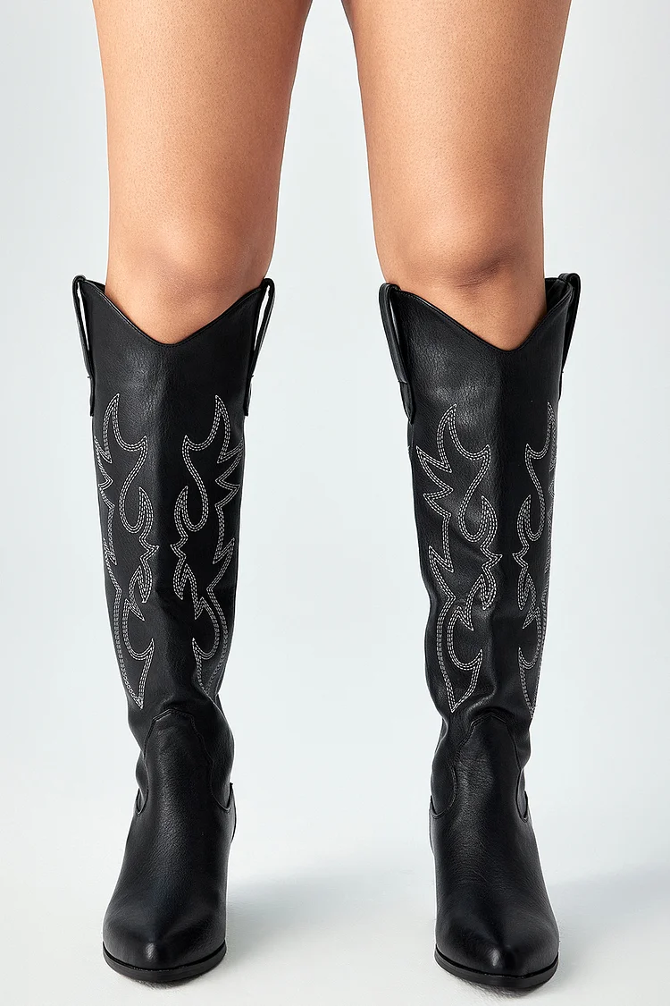 Plus Size Western Embroidery High-Heeled Pointed Knight Boots