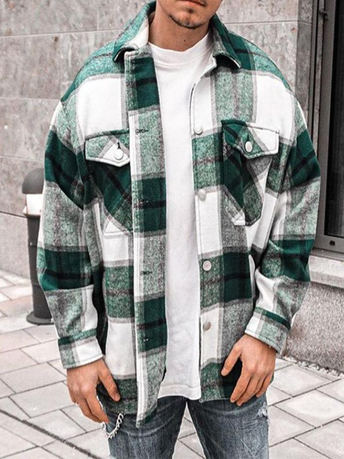 Men's Casual Fashion Check Green Jacket