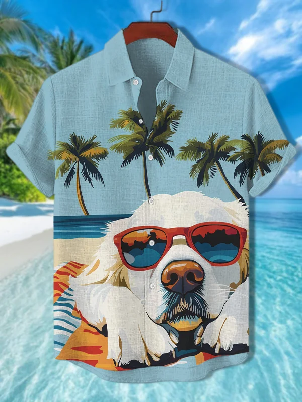 Men's Dog Hawaii Vacation Art Print Casual Shirt