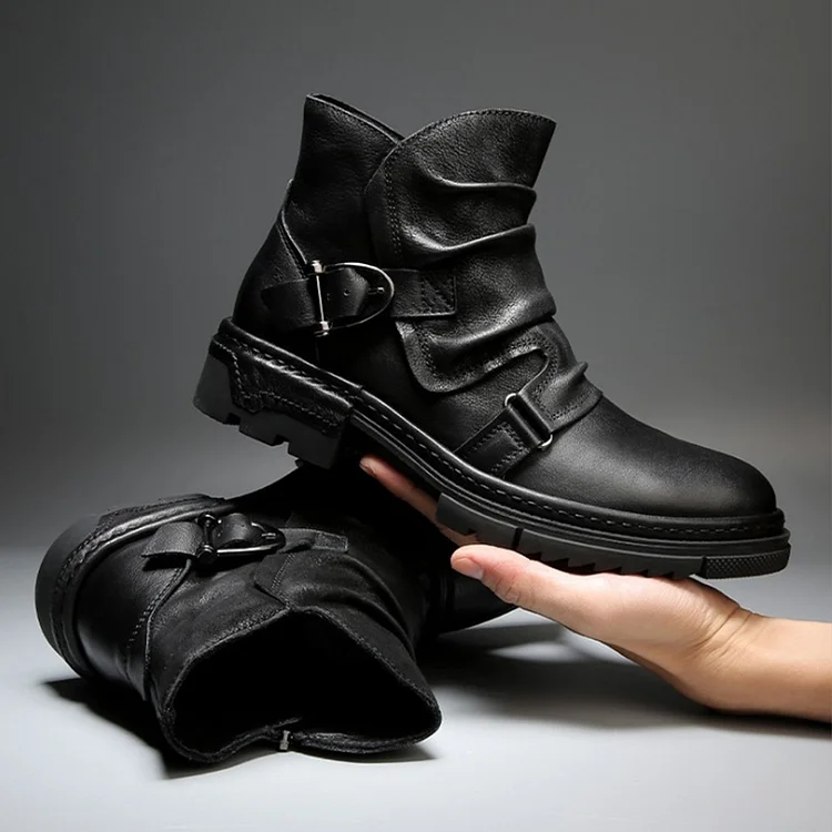BrosWear High Top Lace Up Front Metal Buckle Martin Boots
