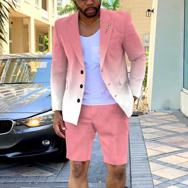 BrosWear Pink Gradient Blazer And Shorts Co-Ord