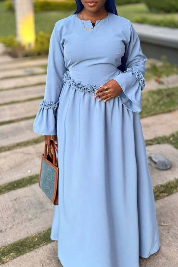 Women's Solid Color Bell Sleeve Maxi Casual Dress