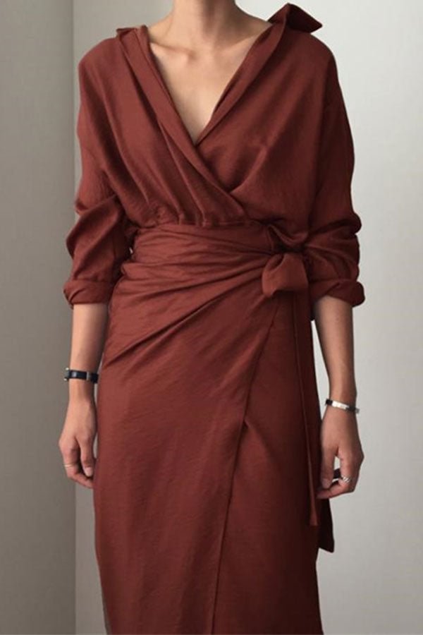 Solid Color V-neck Wrap Dress - Shop Trendy Women's Clothing | LoverChic