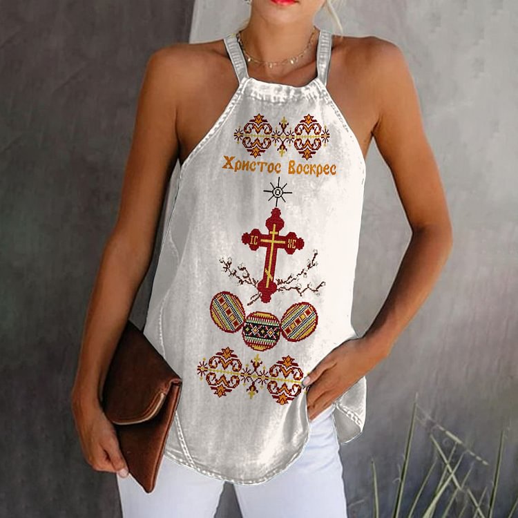 Easter Cross Print Sleeveless Tank Top