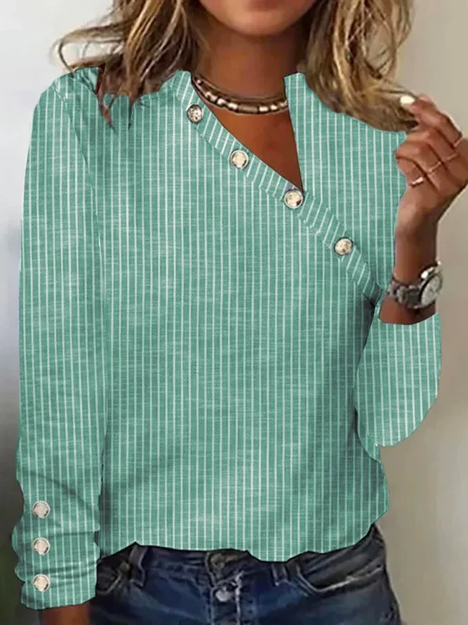 Buttoned Casual Asymmetrical Loose T-Shirt
