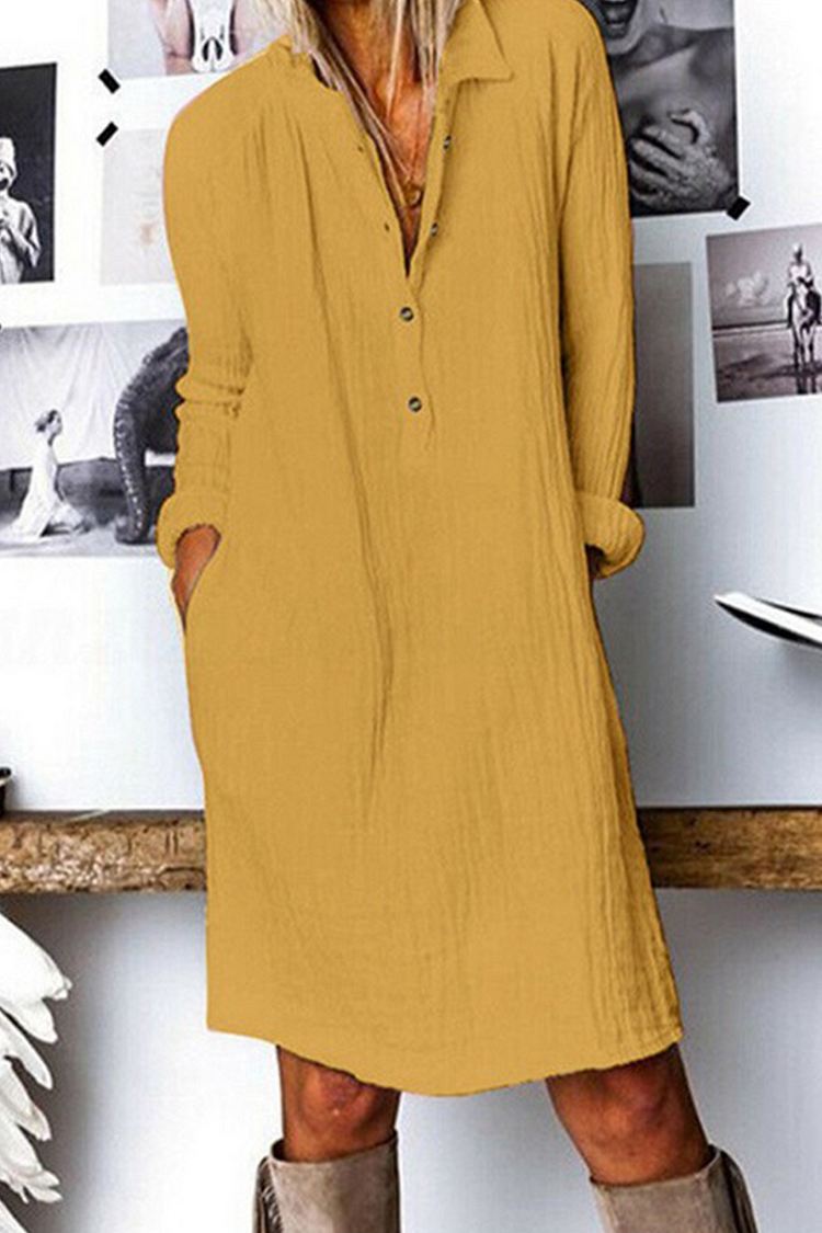 Casual Street Solid Buckle Turndown Collar Dresses(3 Colors) - Life is Beautiful for You - SheChoic
