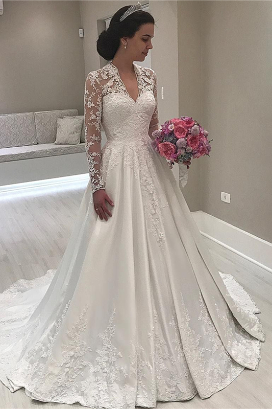 Dresseswow Long Sleeves Sweetheart Mermaid Wedding Dress With Lace Appliques