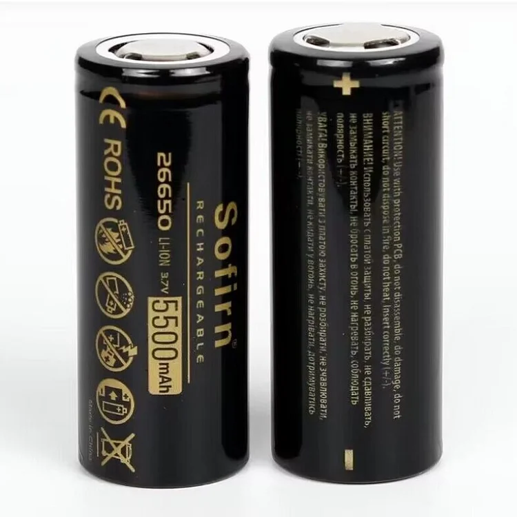 Sofirn 2*26650 5500mAh Flat-Top Battery, 5C High Capacity Discharge Li-ion Batteries for LED Flashlight