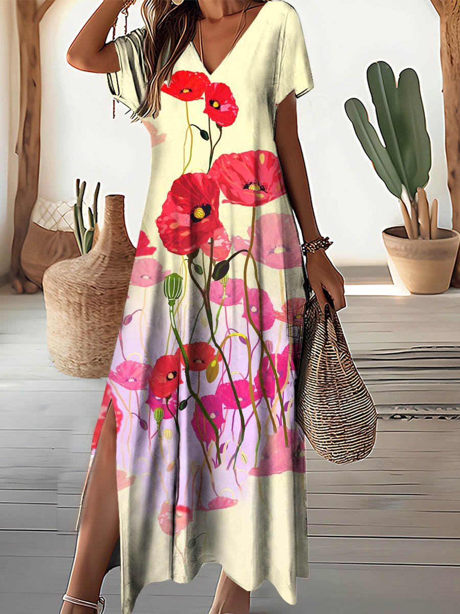 Women's Floral Print Resort V-Neck Dress