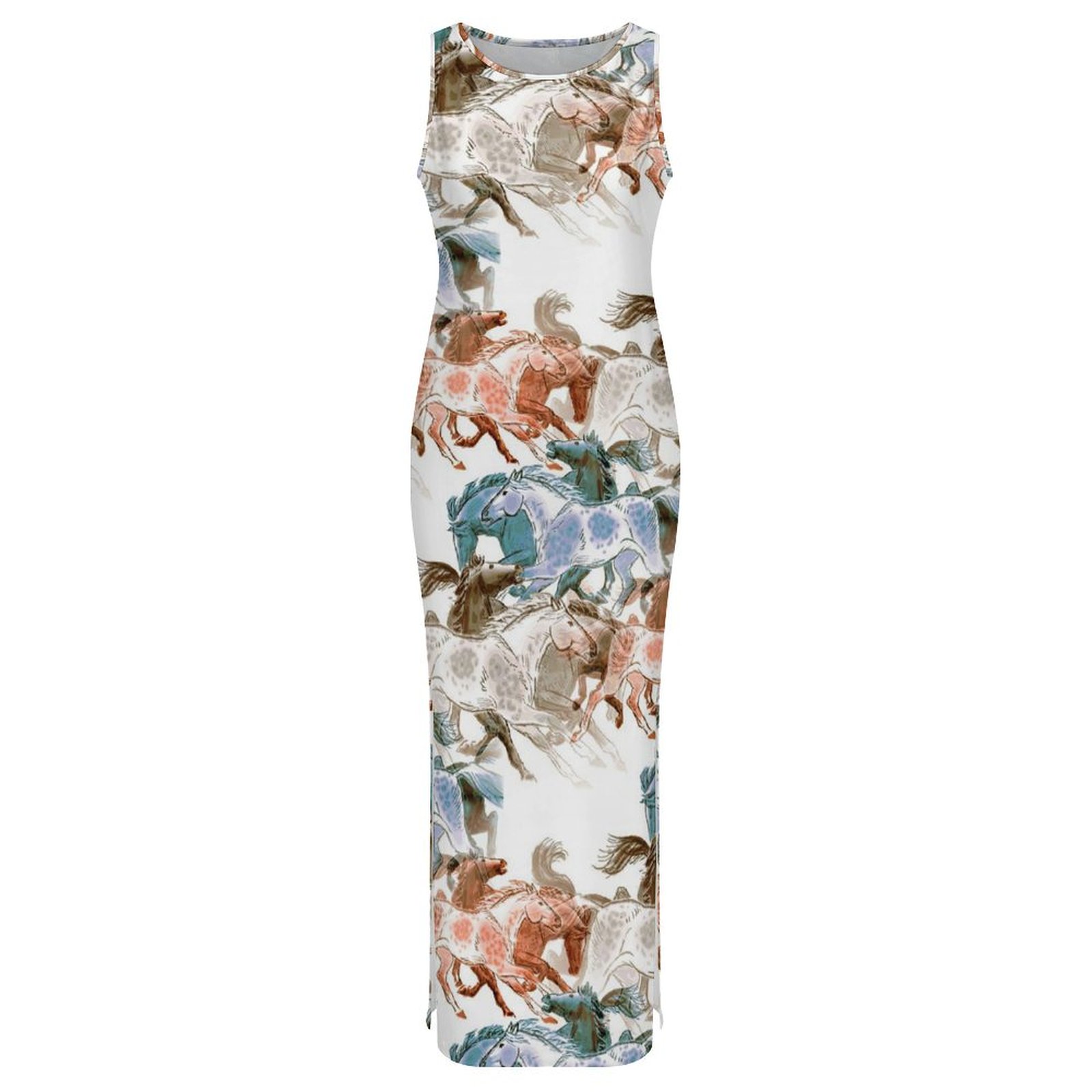 SFNEEWHO Horses Running Wild Modern Classic Horse Art Women Side Slit Tank  Dresses Sleeveless Maxi Dress 27.99