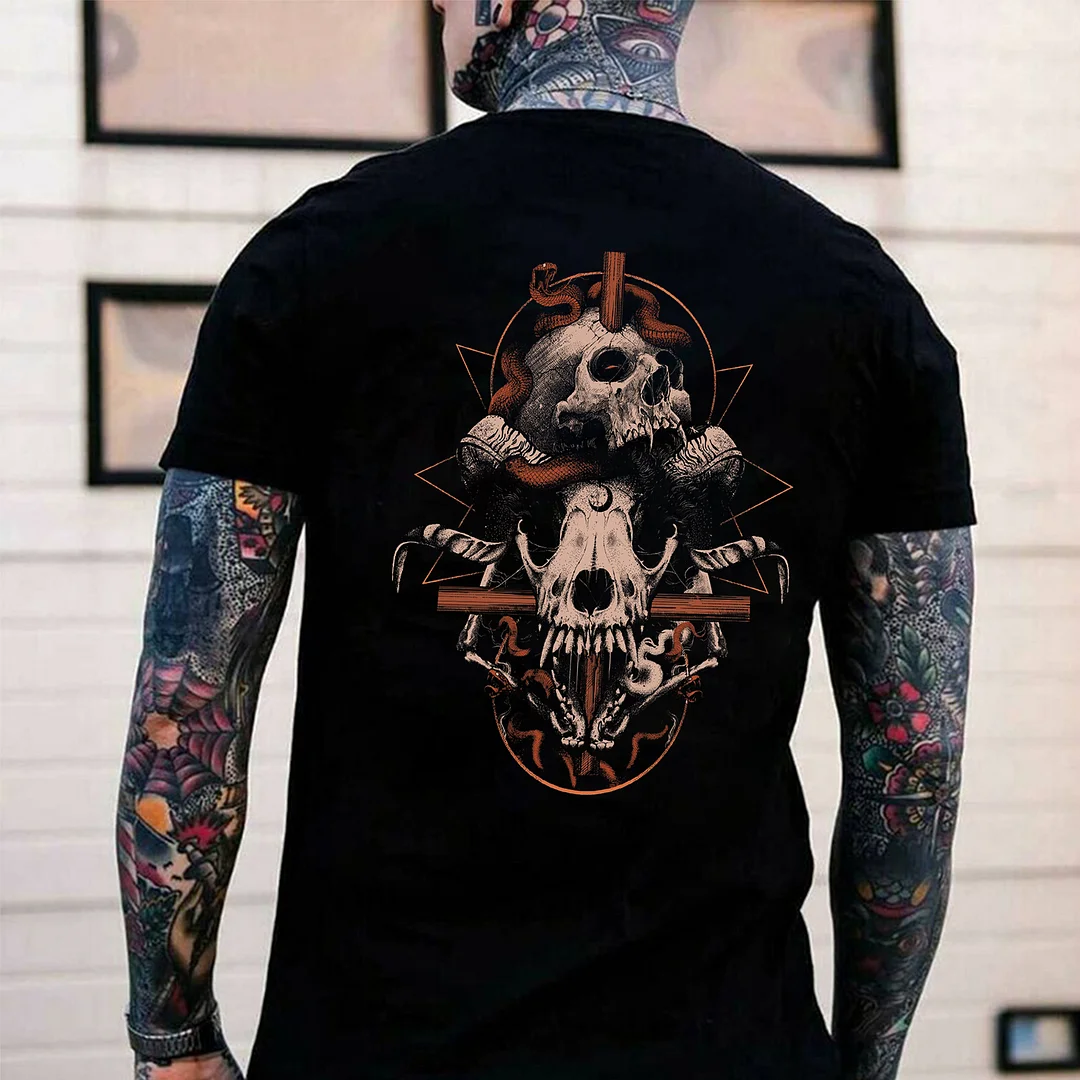 Evil Goat Skull Head Printed Men's T-shirt -  