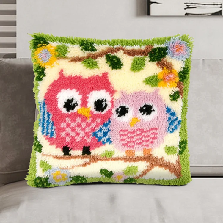 Lovely Owls Pillowcase Latch Hook Kits for Adult, Beginner and Kid veirousa