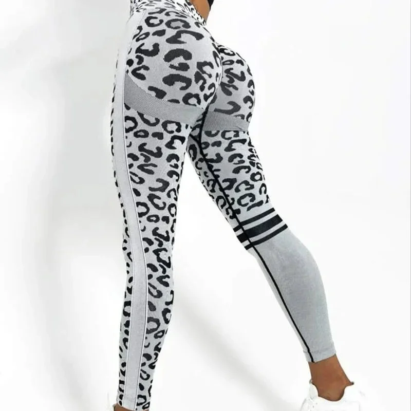 Tlbang Women Leopard Seamless Yoga Pants High Waist Lifting Hip Honey Peach Hip Fitness Pants Yoga Suit Tight Running Sports Pants