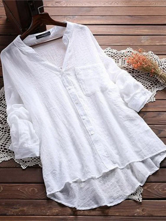 Linen button long sleeve tie blouse socialshop