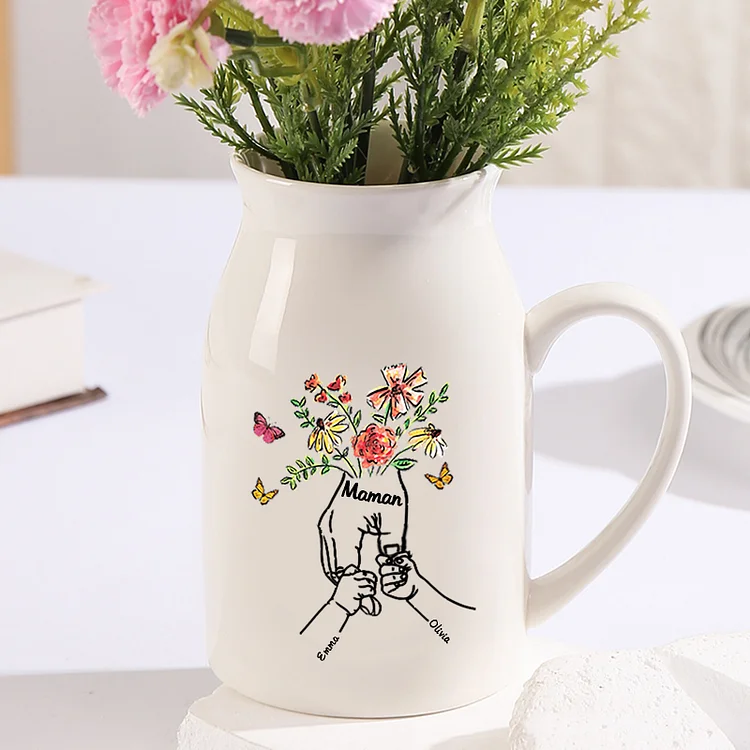 Vase à Fleurs la Main dans la Main 2 Prénoms Personnalisés avec Texte Décoration de la Maison Jessemade FR