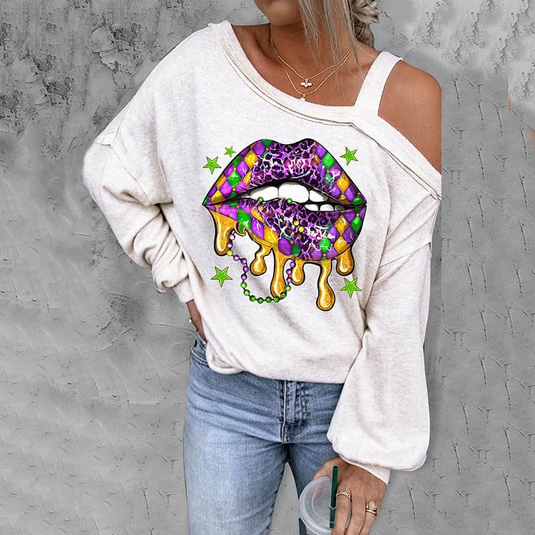 Mardi Gras Lips Carnival Asymmetrical T-Shirt