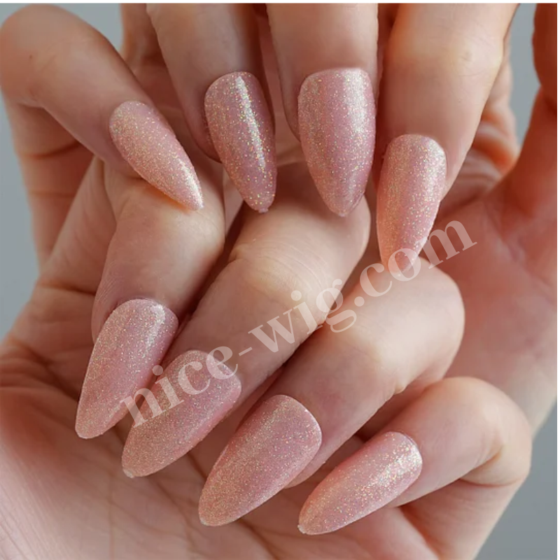 Press On Nails Short Almond Shape Nude Pink Detachable Fake Nails