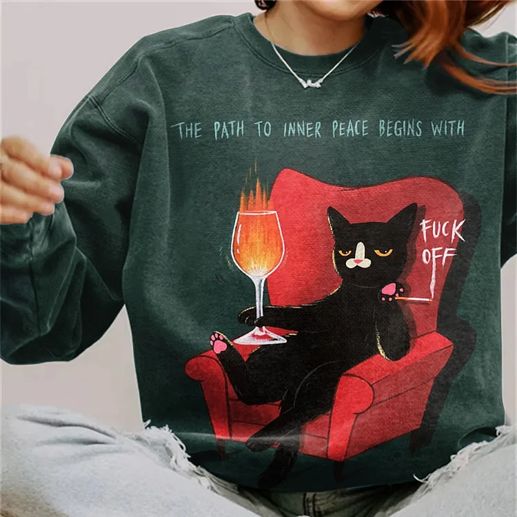 Comstylish The Path To Inner Peace Begins With Cat Print Sweatshirt