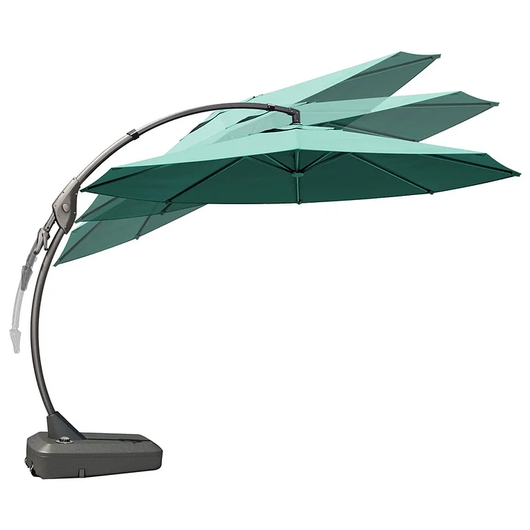 12 FT Deluxe NAPOLI SUNBRELLA Cantilever Umbrella Curvy Aluminum Offset Umbrella with Base