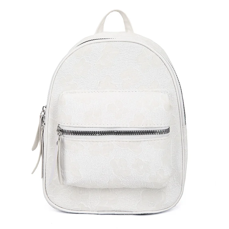 Retro Fashion Flower Backpacks Nylon Girl Small School Bag Rucksack (White)