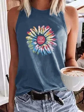 Printed casual sleeveless T-shirt socialshop