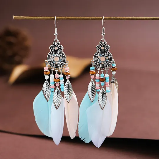 Feather Earrings Round Oil Dripping Craft Earrings Retro Ethnic Holiday Style Your Tixi Yiwu Daisy Jewelry