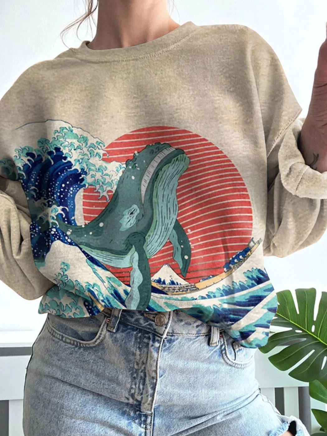 Great Wave Whale Japanese Art Painting Print Sweatshirt / DarkAcademias /Darkacademias