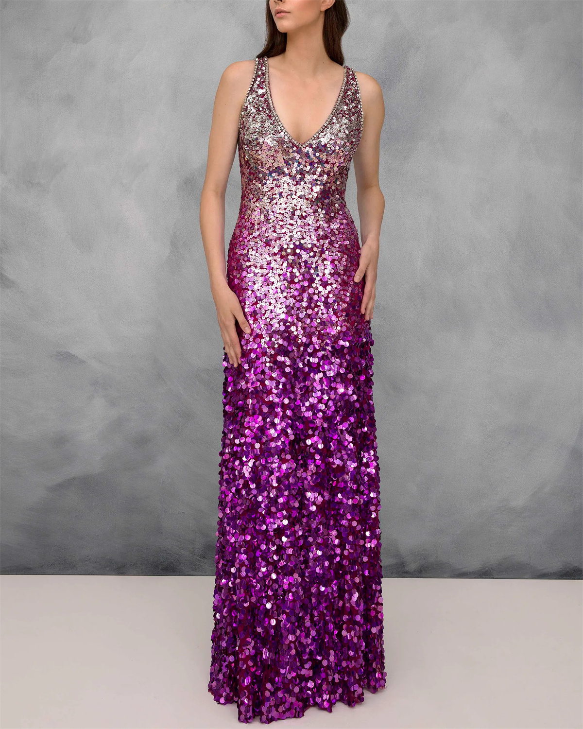 Blouson Sleeved V Neck Sequin Dress main image 1