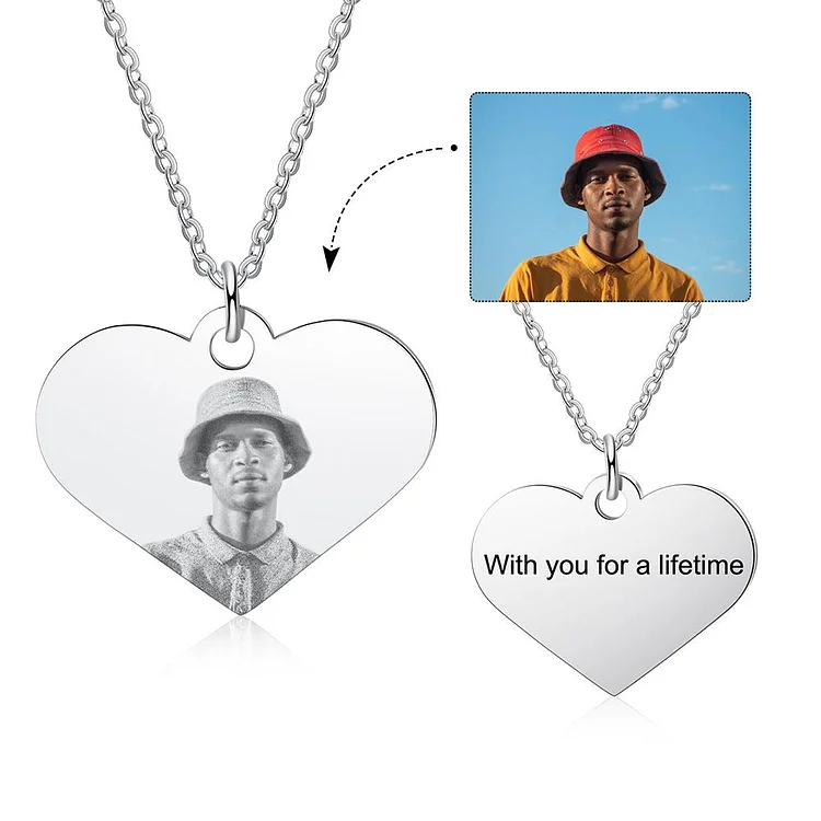 Personalized Photo Necklace Heart Pendant With Engraving