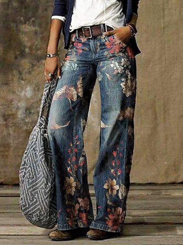 Fashion Printed Jeans Casual Long Pants