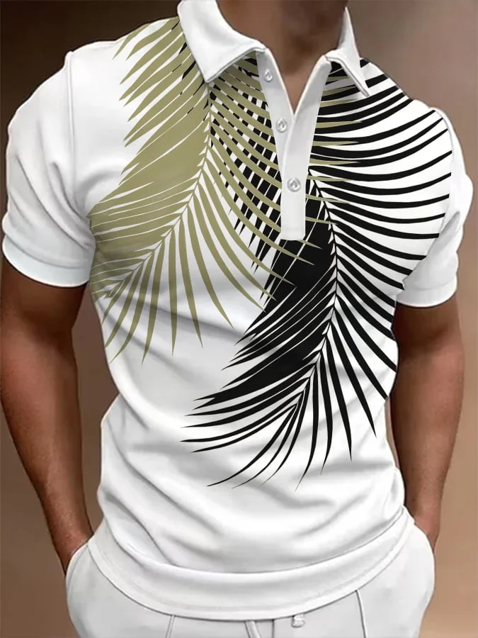 Men's Art Hawaiian Design Button Down Short Sleeve Casual Polo Shirt