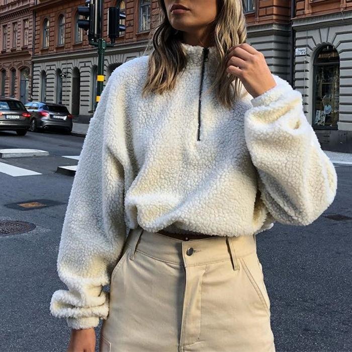 Comstylish Elegant Solid Color Zipper Sweater