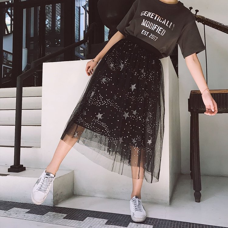 Black Shining Galaxy Tulle Skirt SP1812202
