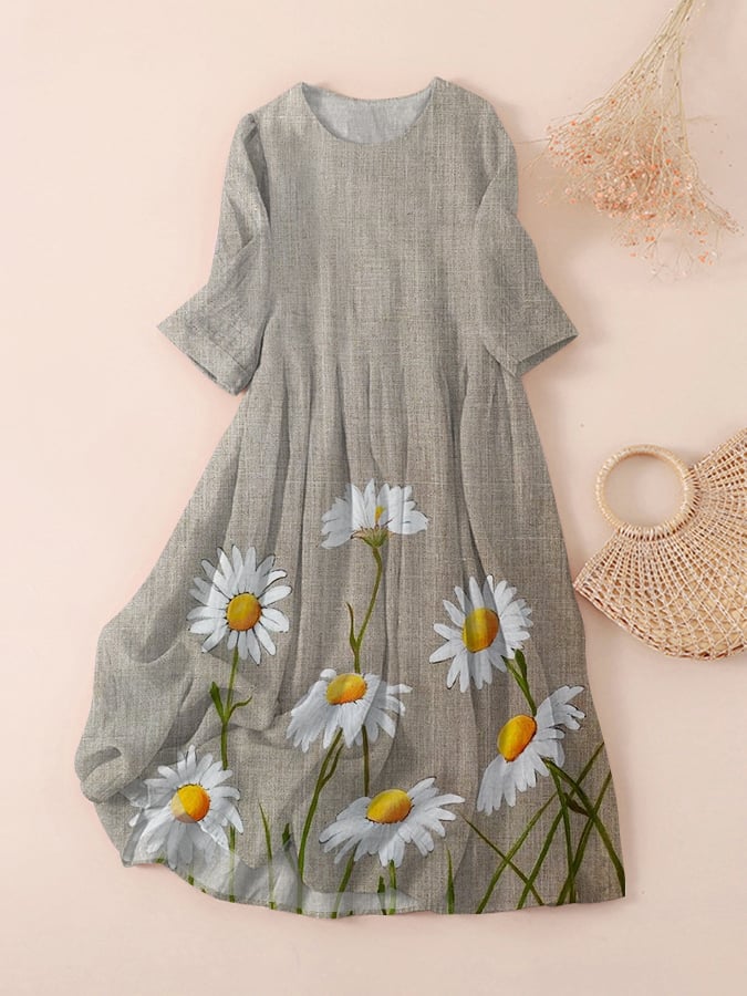 Women's Vintage Floral Embroidery Design Printed Dress
