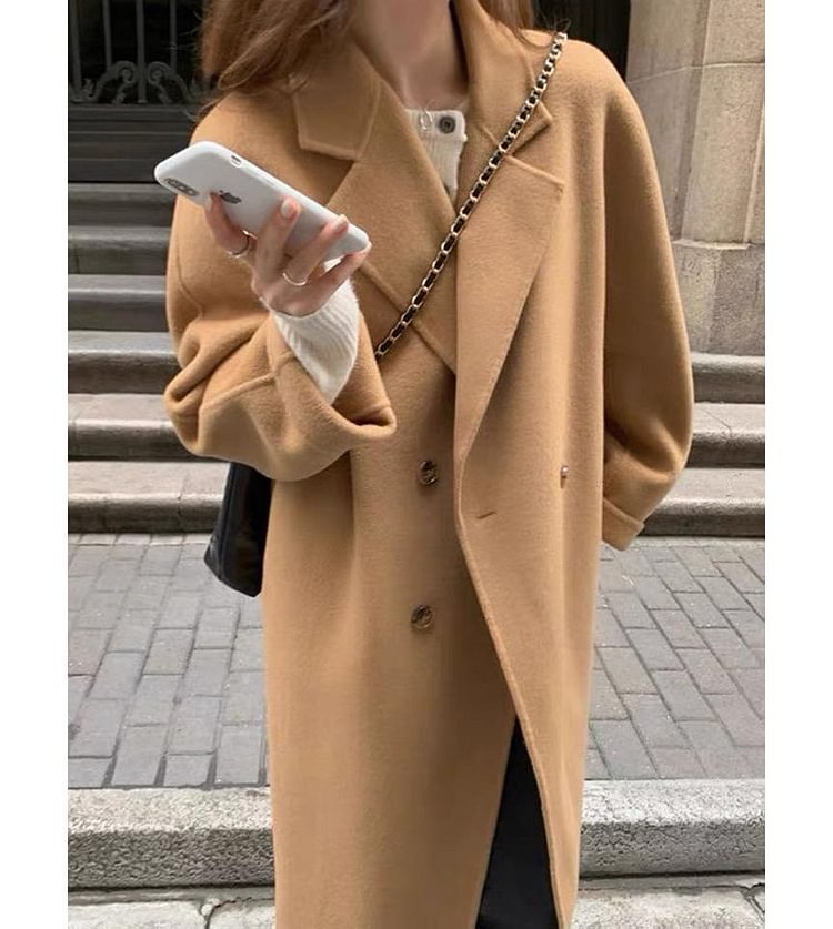 Double Breasted Plain Long Coat Bw8