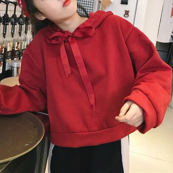 Red/Navy Harajuku Fleece Short Hoodie Jumper SP1711252
