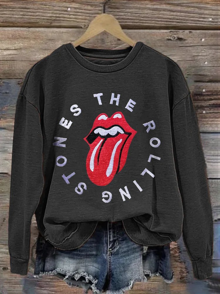 Comstylish The Rolling Stones Embroidery Pattern Casual Sweatshirt