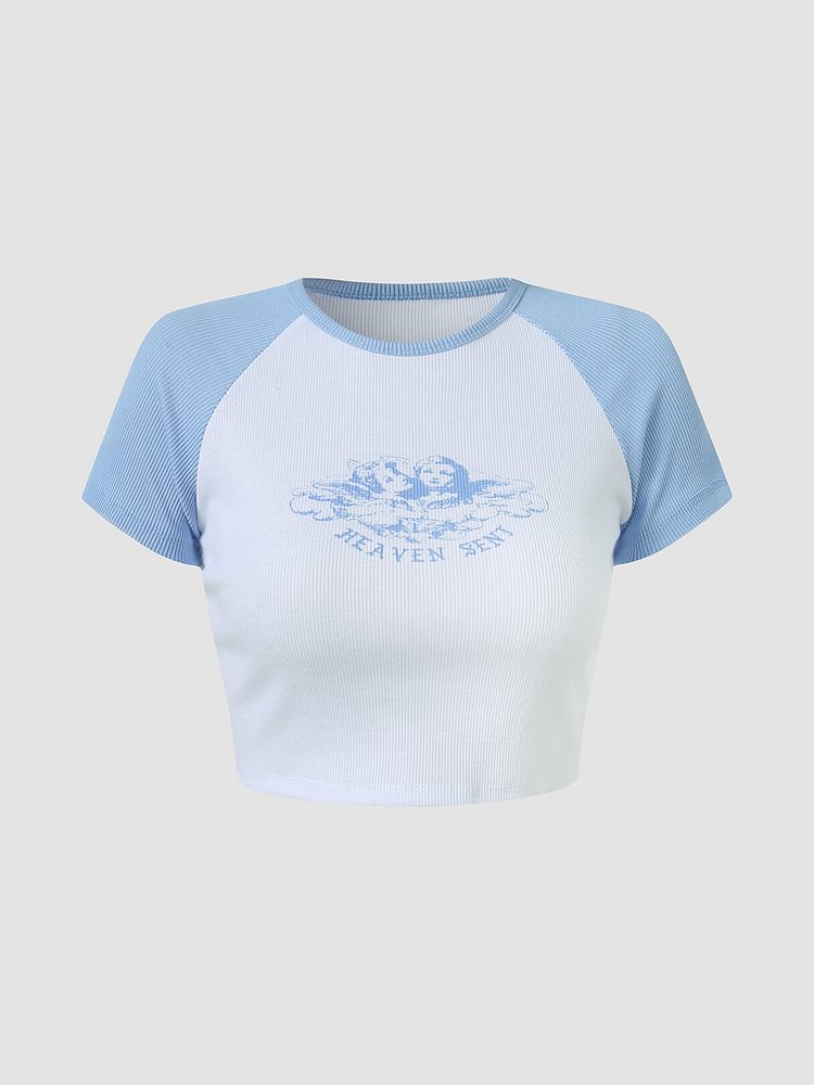 Cartoon Graphic Contrast Color Short Sleeve Crop Top