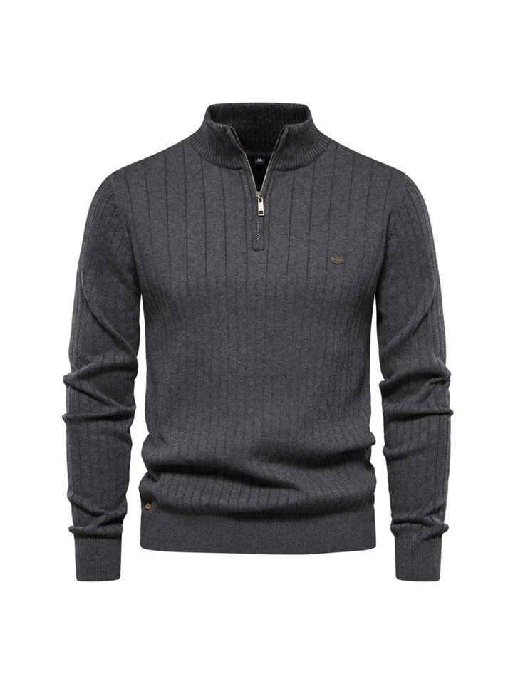 Urban Casual Stand-up Collar Slim Breathable Men's Pullover Sweater Half Zipper Solid Color Knit Sweater Men's Clothing