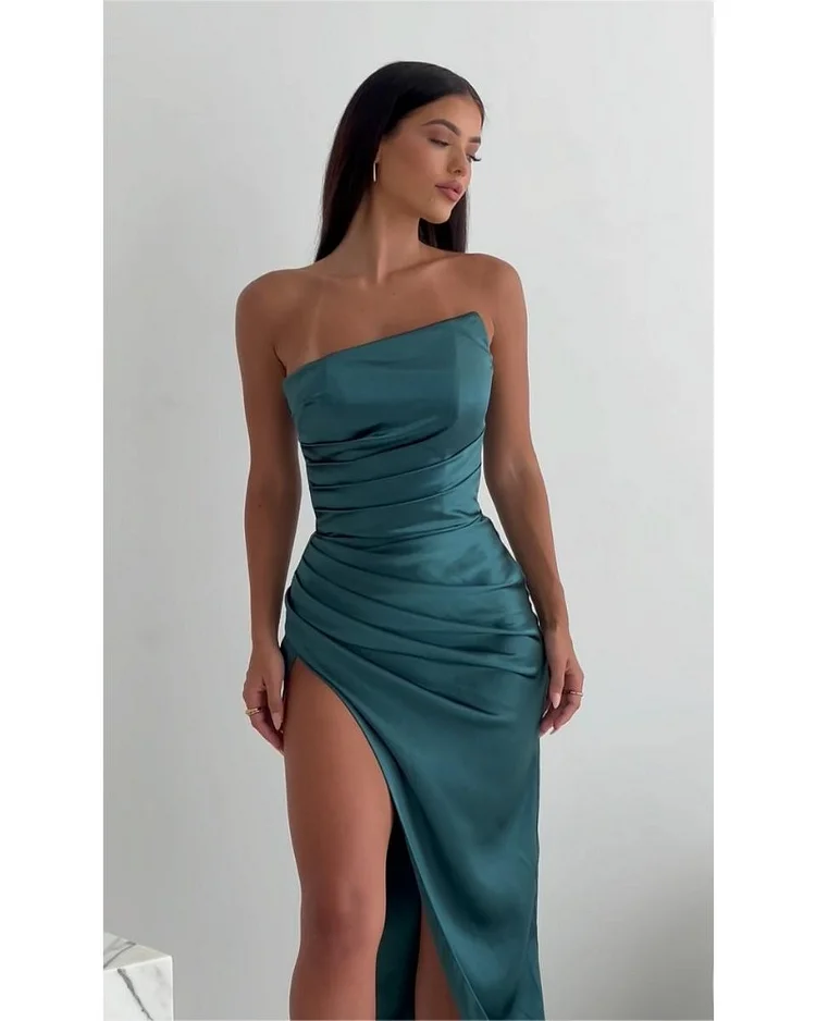 2024ss sexy strapless pleated dress