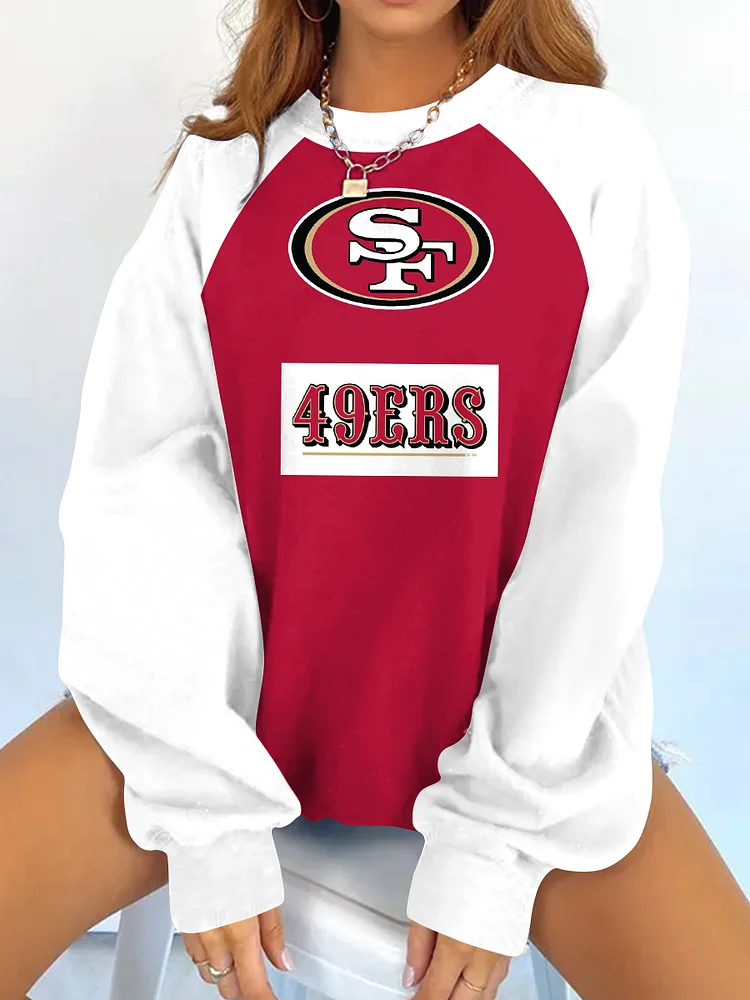 49Ers NFL Women's Sporty Raglan Sleeves Colorblocked Print Sweatshirt